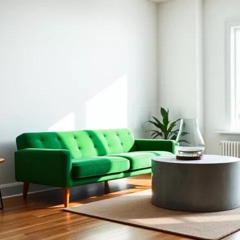 zieloną sofą w salonie inspiracje