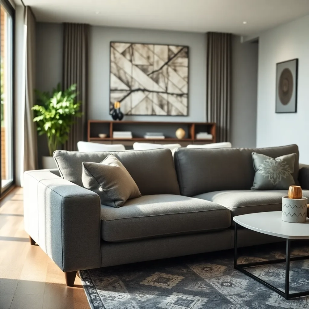 Szarą kanapa w salonie inspiracje