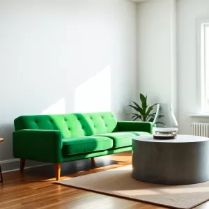 zieloną sofą w salonie inspiracje